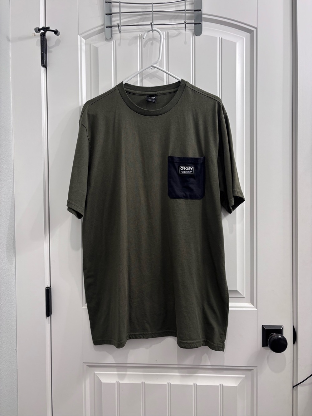 Oakley Men's Olive Green Short Sleeve Tee with Black Logo Pocket